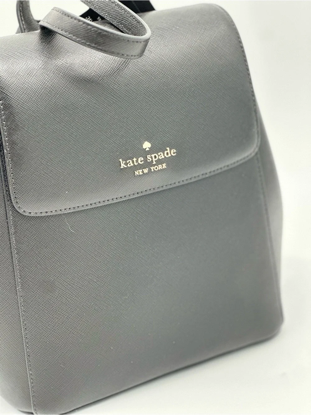 kate spade Black Saffiano Leather Flap Backpack